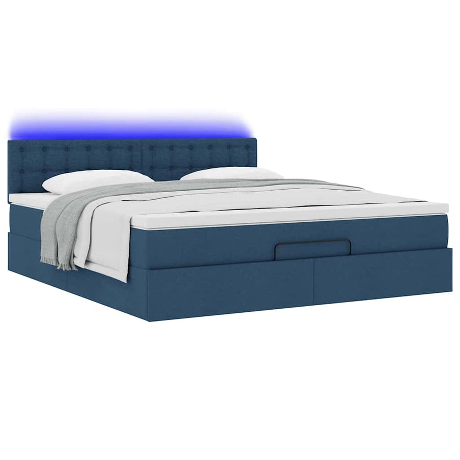 Ottoman bed met matras en LED's 180x200cm stof blauw