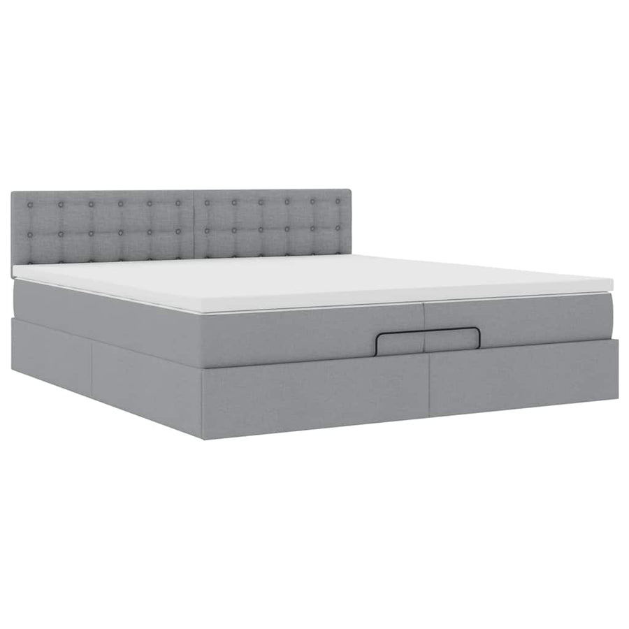 Ottoman bed met matrassen en LED's 200x200cm stof lichtgrijs
