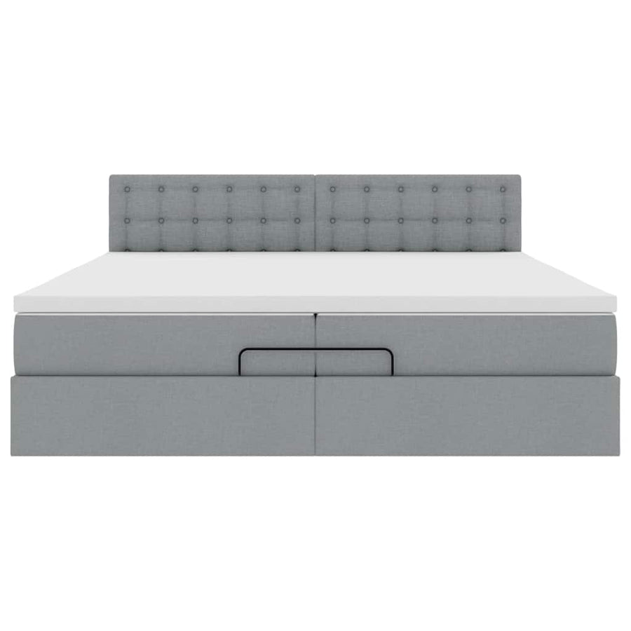 Ottoman bed met matrassen en LED's 200x200cm stof lichtgrijs