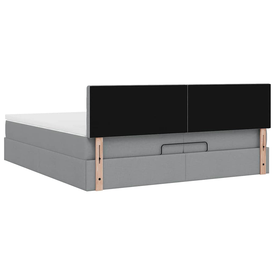 Ottoman bed met matrassen en LED's 200x200cm stof lichtgrijs
