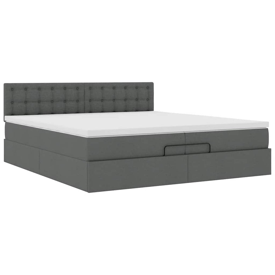 Ottoman bed met matrassen en LED's 200x200cm stof donkergrijs