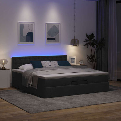 Ottoman bed met matrassen en LED's 200x200cm stof zwart