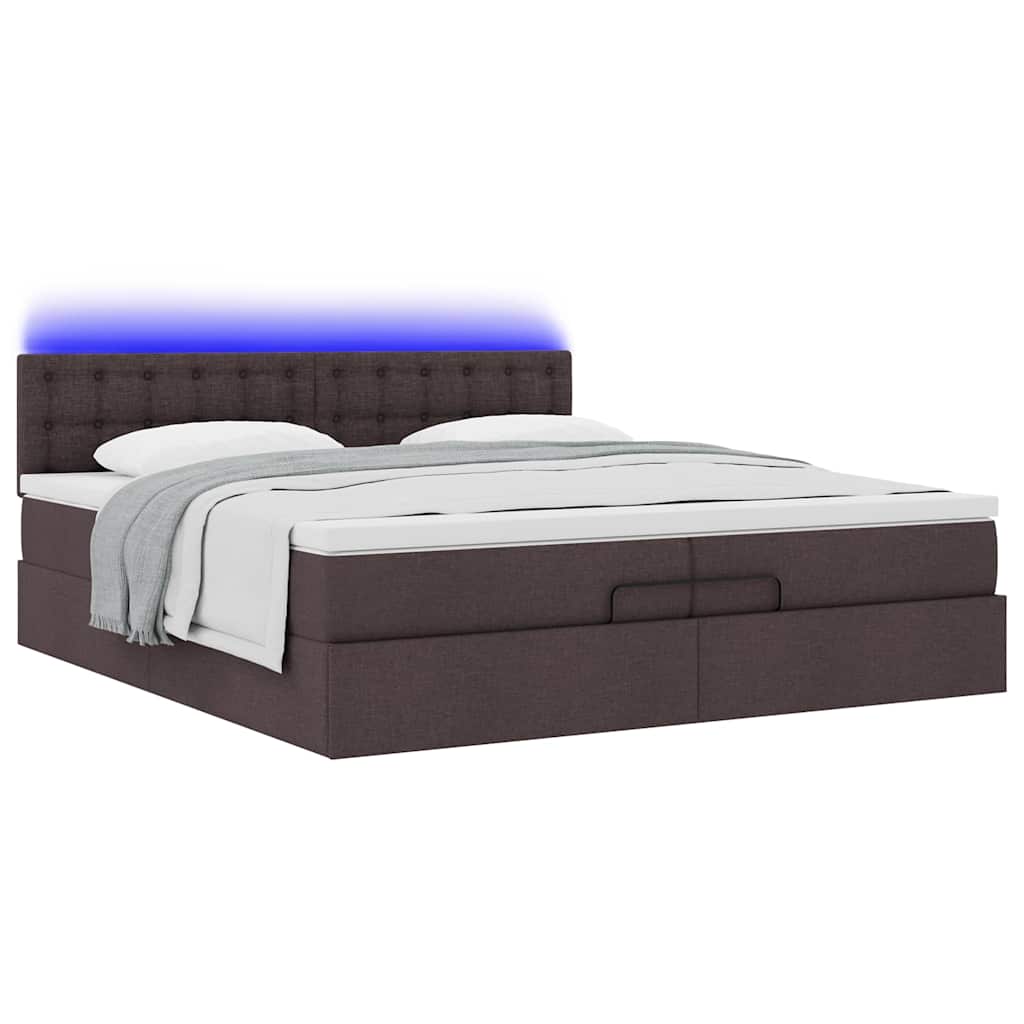 Ottoman bed met matrassen en LED's 200x200cm stof donkerbruin