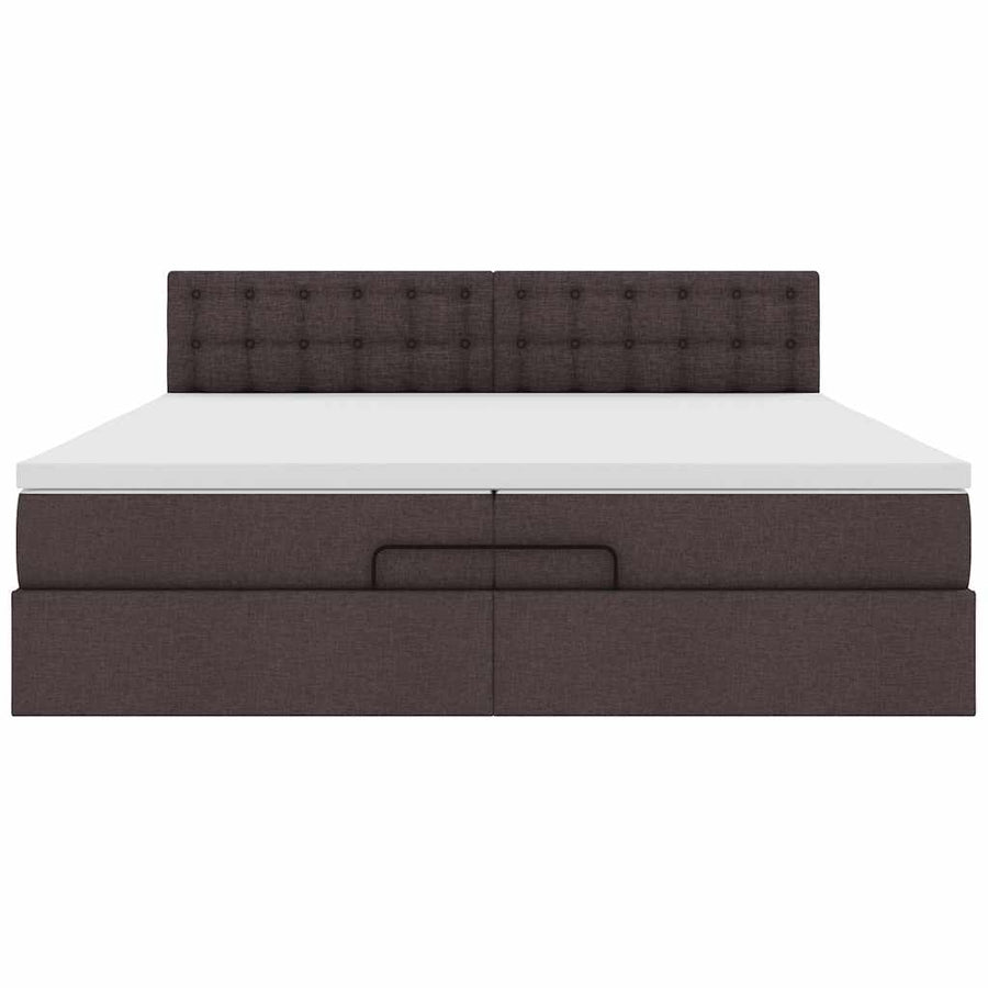 Ottoman bed met matrassen en LED's 200x200cm stof donkerbruin