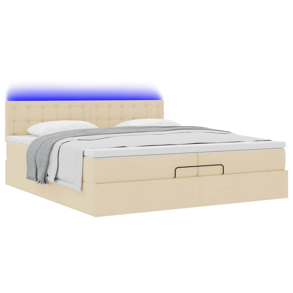 Ottoman bed met matrassen en LED's 200x200cm stof crèmekleurig