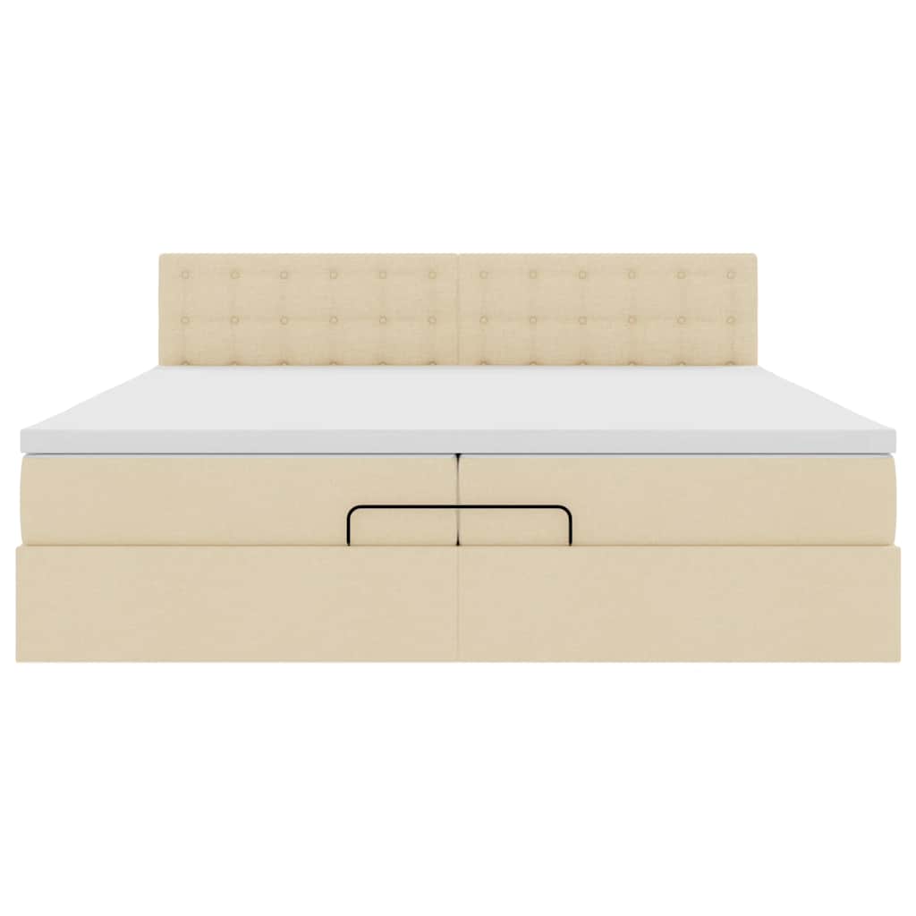 Ottoman bed met matrassen en LED's 200x200cm stof crèmekleurig