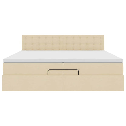 Ottoman bed met matrassen en LED's 200x200cm stof crèmekleurig