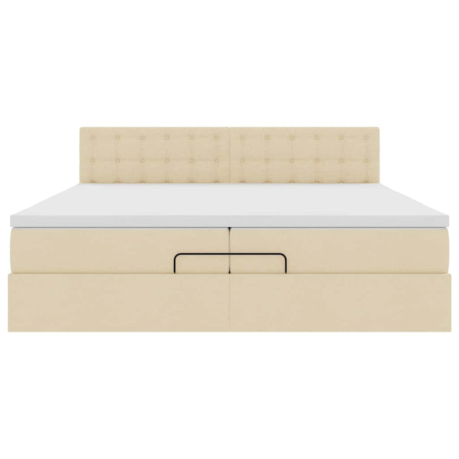 Ottoman bed met matrassen en LED's 200x200cm stof crèmekleurig