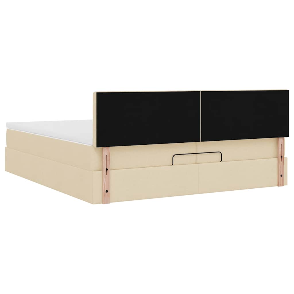 Ottoman bed met matrassen en LED's 200x200cm stof crèmekleurig