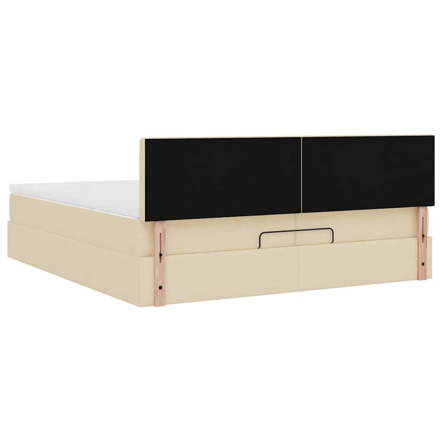 Ottoman bed met matrassen en LED's 200x200cm stof crèmekleurig
