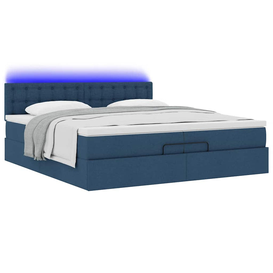 Ottoman bed met matrassen en LED's 200x200cm stof blauw