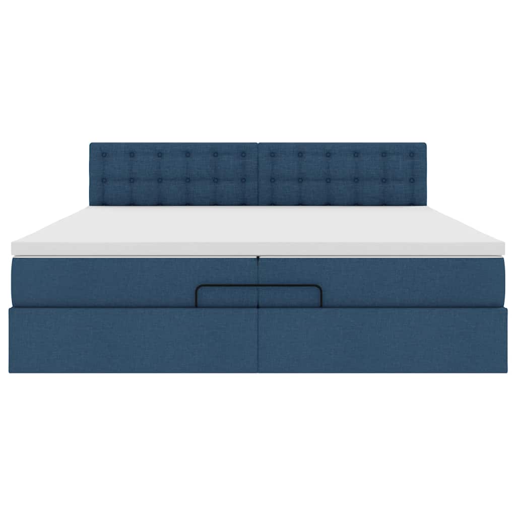 Ottoman bed met matrassen en LED's 200x200cm stof blauw