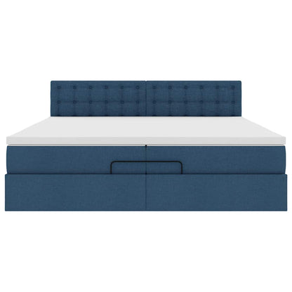 Ottoman bed met matrassen en LED's 200x200cm stof blauw