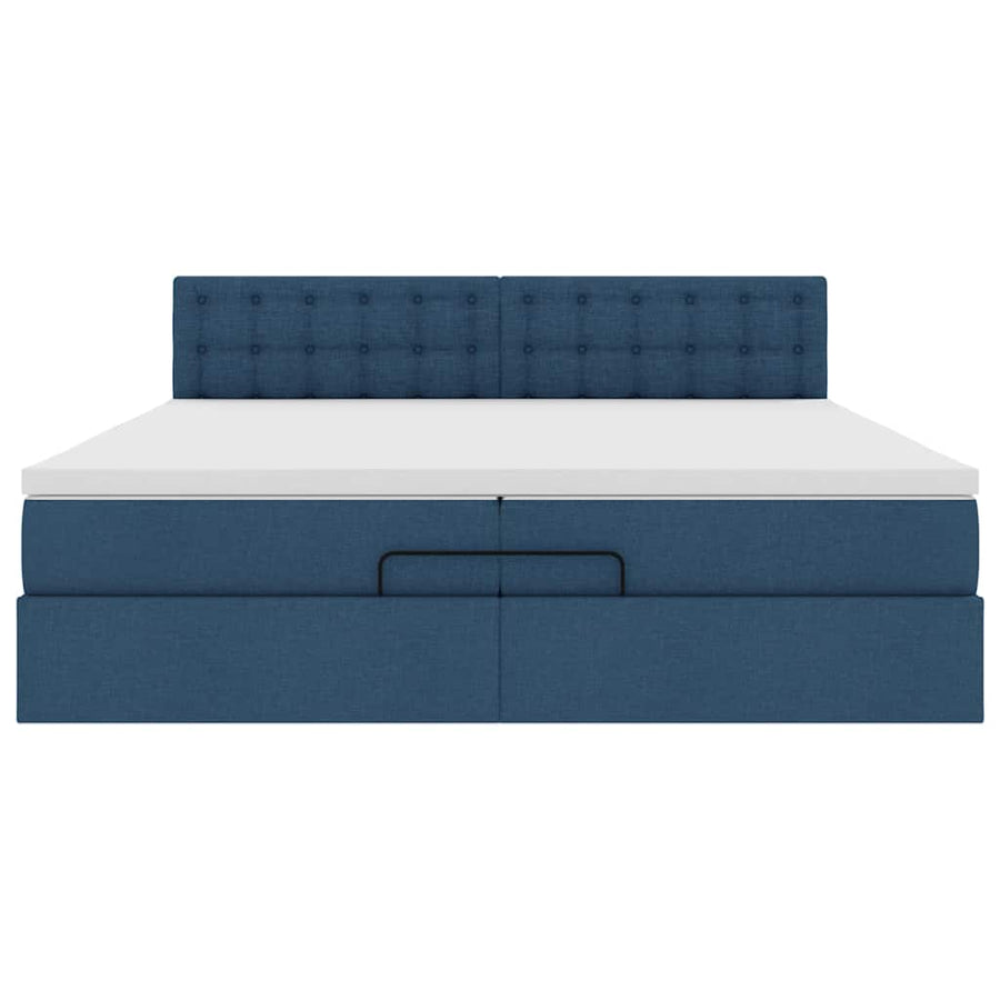 Ottoman bed met matrassen en LED's 200x200cm stof blauw