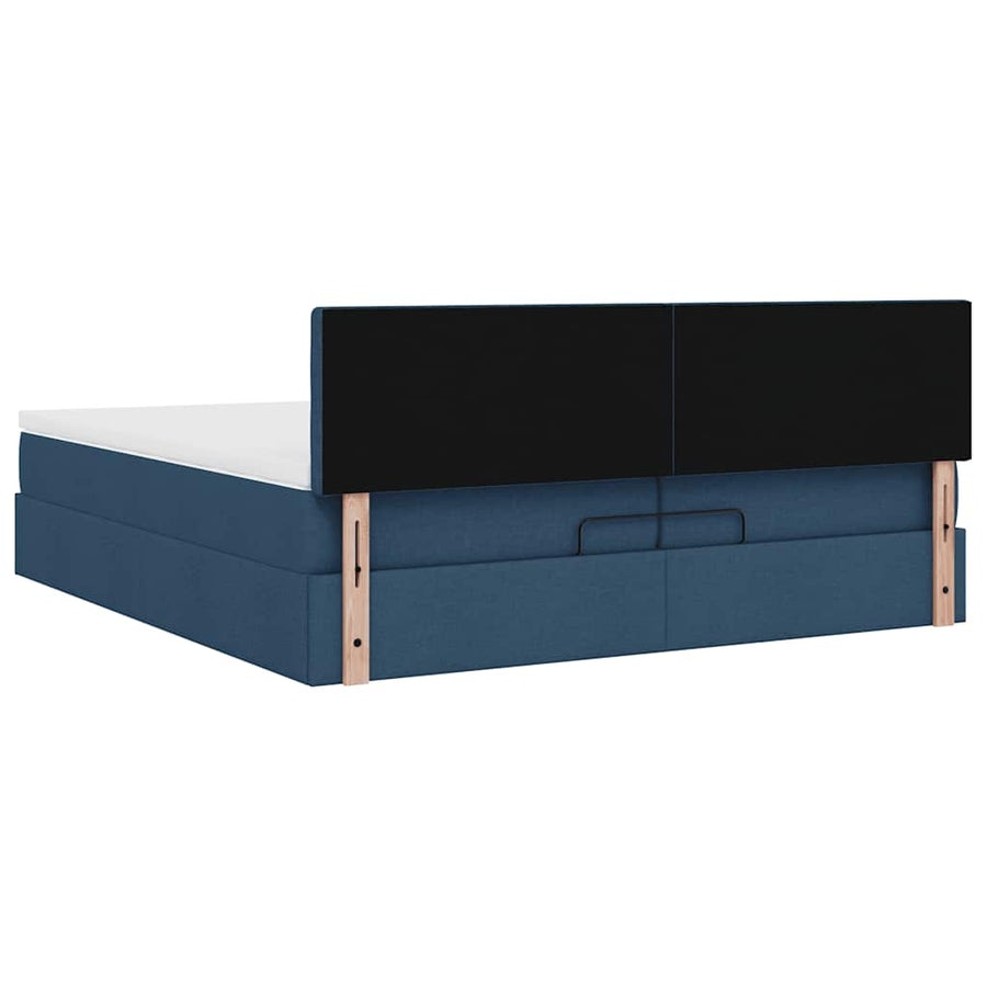 Ottoman bed met matrassen en LED's 200x200cm stof blauw