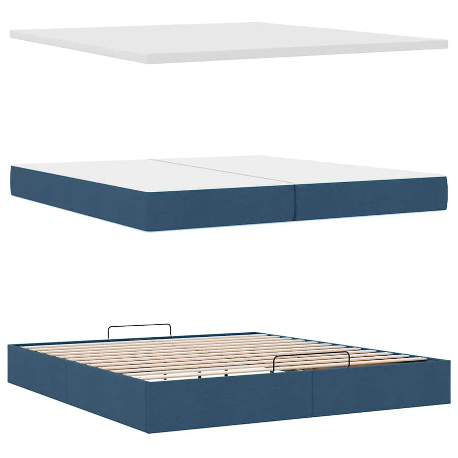 Ottoman bed met matrassen en LED's 200x200cm stof blauw