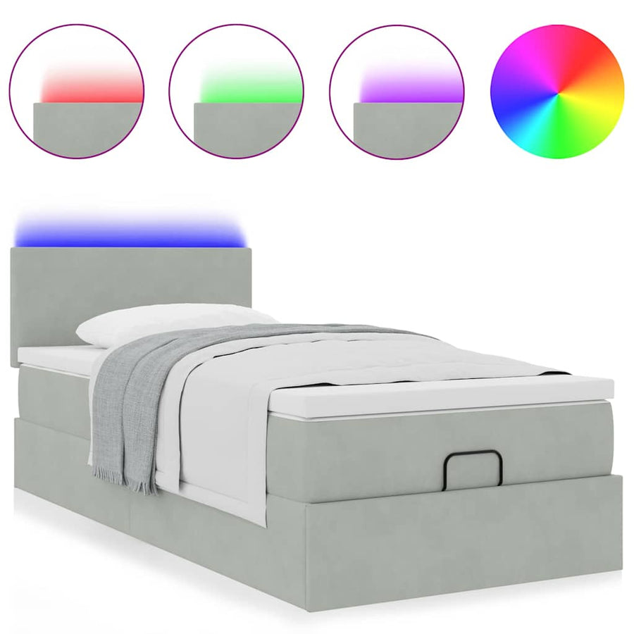 Ottoman bed met matras en LED's 80x200cm fluweel lichtgrijs