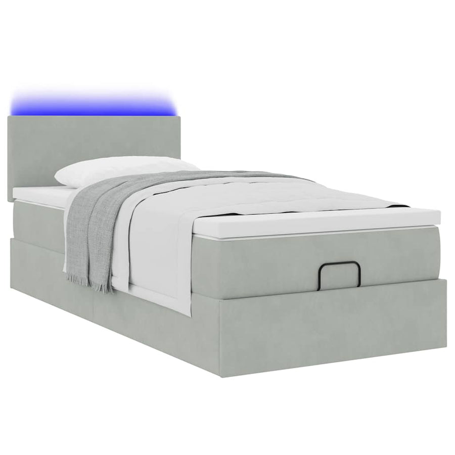 Ottoman bed met matras en LED's 80x200cm fluweel lichtgrijs