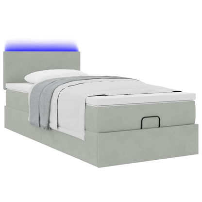 Ottoman bed met matras en LED's 90x190cm fluweel lichtgrijs