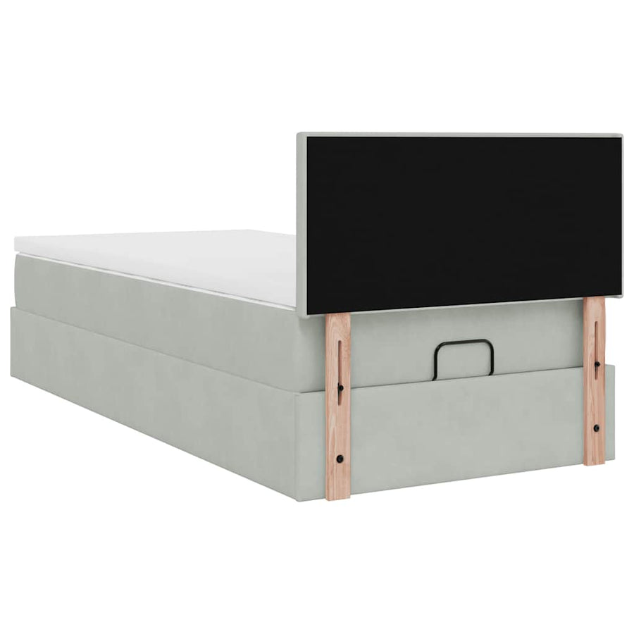 Ottoman bed met matras en LED's 90x190cm fluweel lichtgrijs