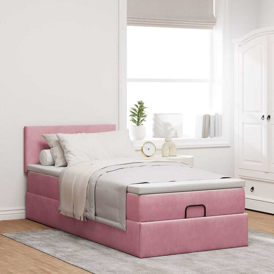 Ottoman bed met matras en LED's 90x190cm fluweel roze