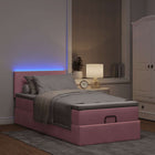 Ottomaans bed 90x190 cm fluweel roze met matras en LED