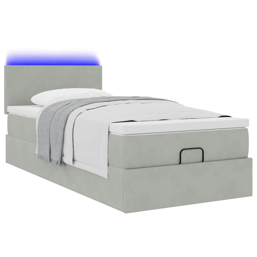 Ottoman bed met matras en LED's 90x200cm fluweel lichtgrijs