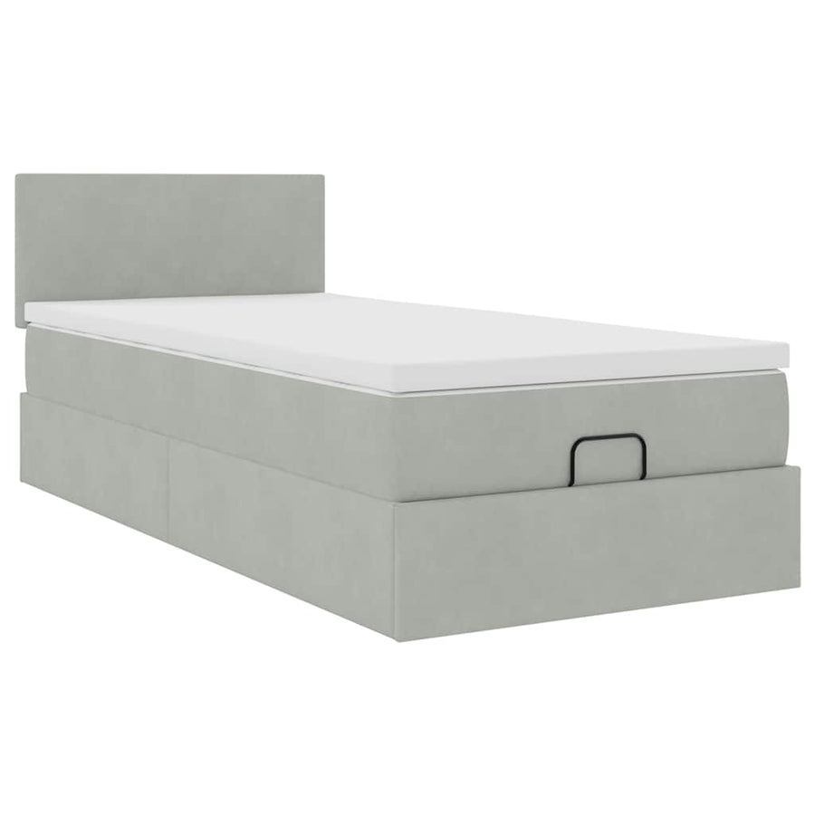 Ottoman bed met matras en LED's 90x200cm fluweel lichtgrijs