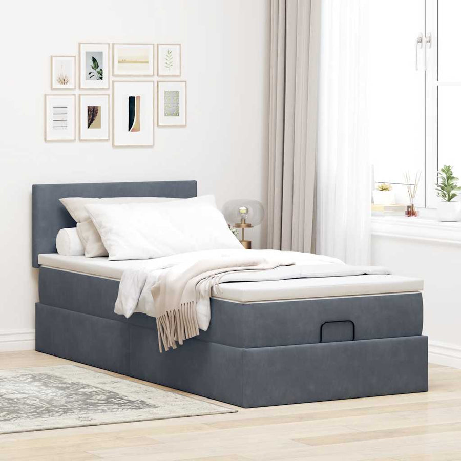 Ottoman bed met matras en LED's 90x200cm fluweel donkergrijs