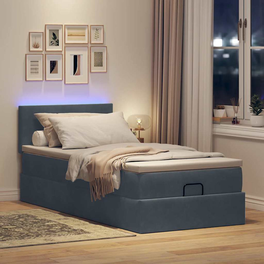 Ottoman bed met matras en LED's 90x200cm fluweel donkergrijs
