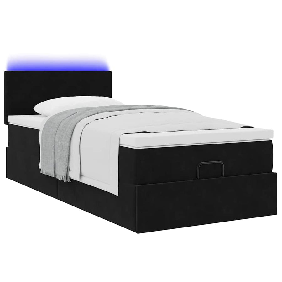 Ottoman bed met matras en LED's 90x200cm fluweel zwart