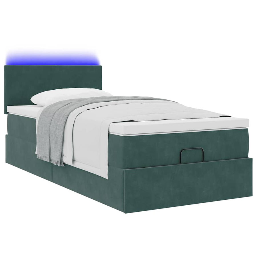 Ottoman bed met matras en LED's 90x200cm fluweel donkergroen
