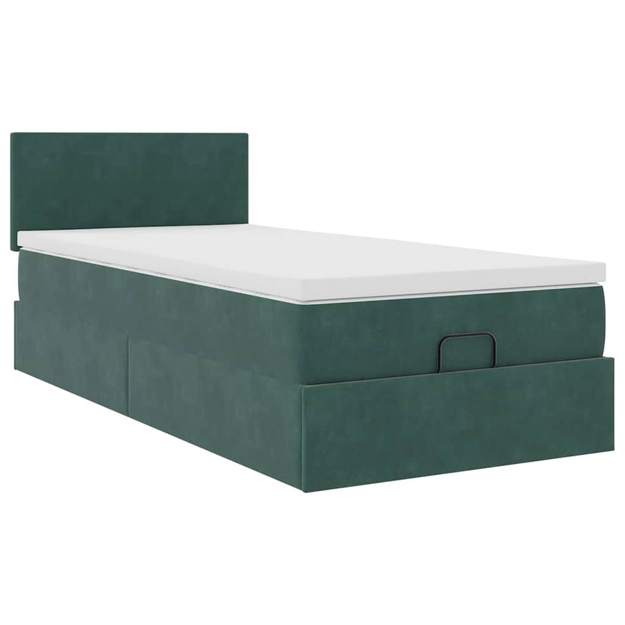 Ottoman bed met matras en LED's 90x200cm fluweel donkergroen