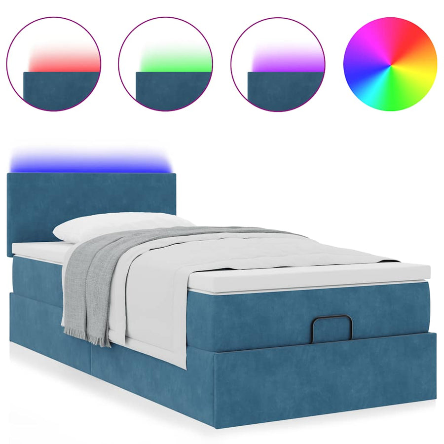 Ottoman bed met matras en LED's 90x200cm fluweel donkerblauw