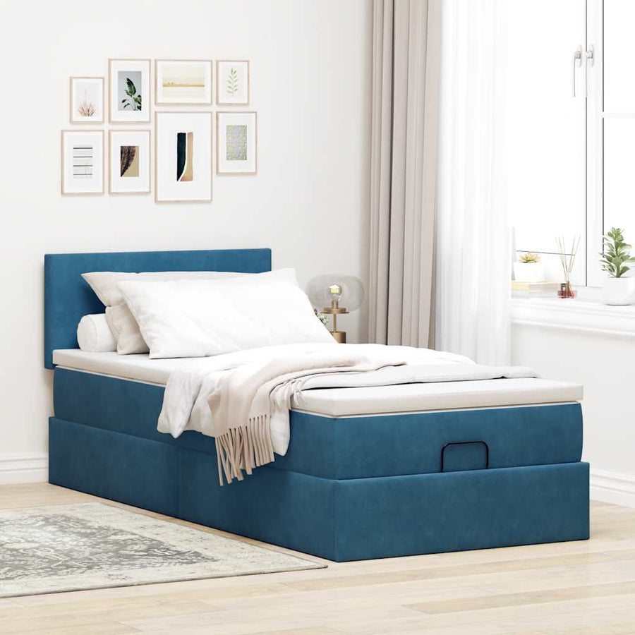 Ottoman bed met matras en LED's 90x200cm fluweel donkerblauw