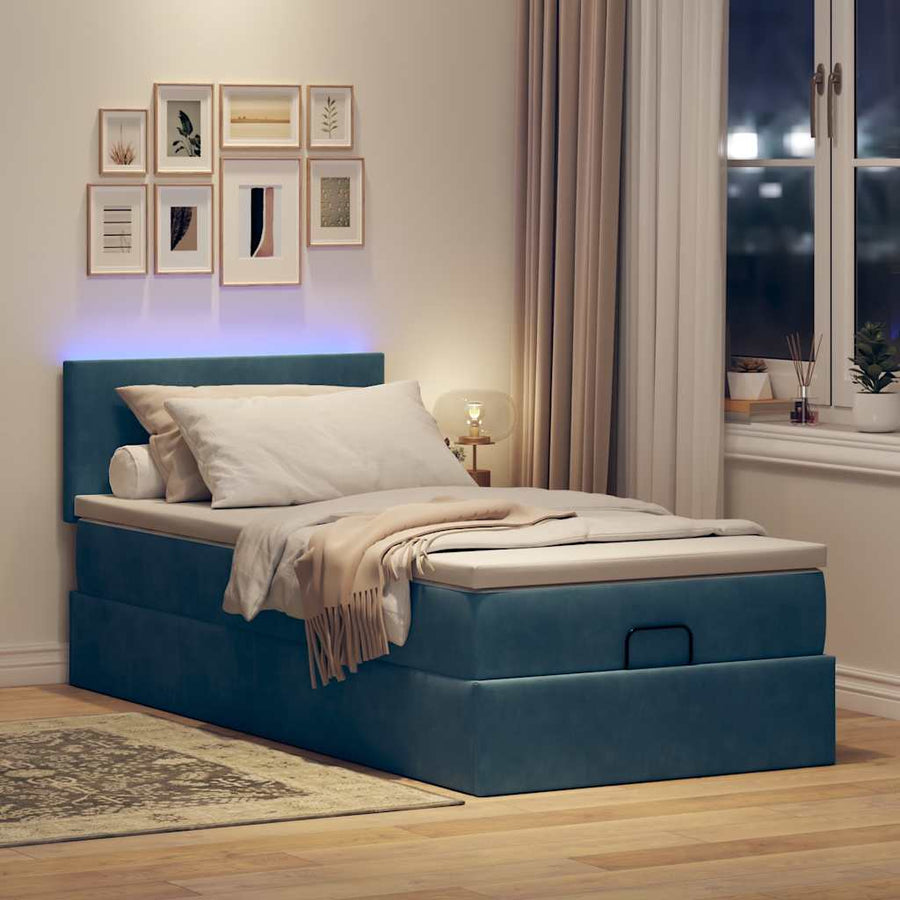 Ottoman bed met matras en LED's 90x200cm fluweel donkerblauw