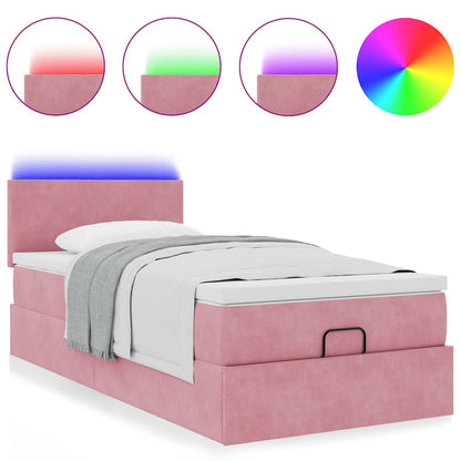Ottoman bed met matras en LED's 90x200cm fluweel roze