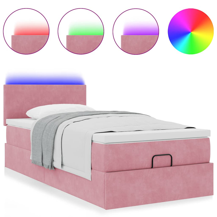 Ottoman bed met matras en LED's 90x200cm fluweel roze