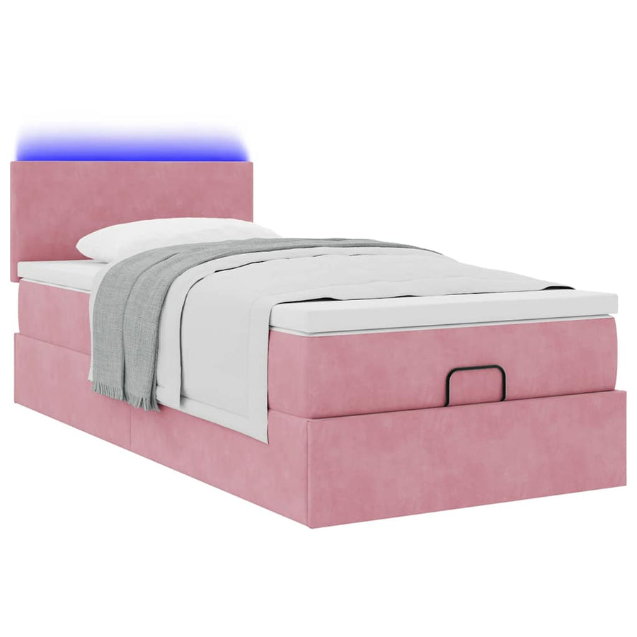 Ottoman bed met matras en LED's 90x200cm fluweel roze