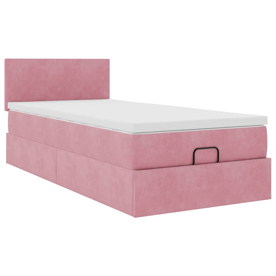 Ottoman bed met matras en LED's 90x200cm fluweel roze