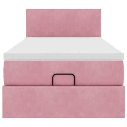Ottoman bed met matras en LED's 90x200cm fluweel roze