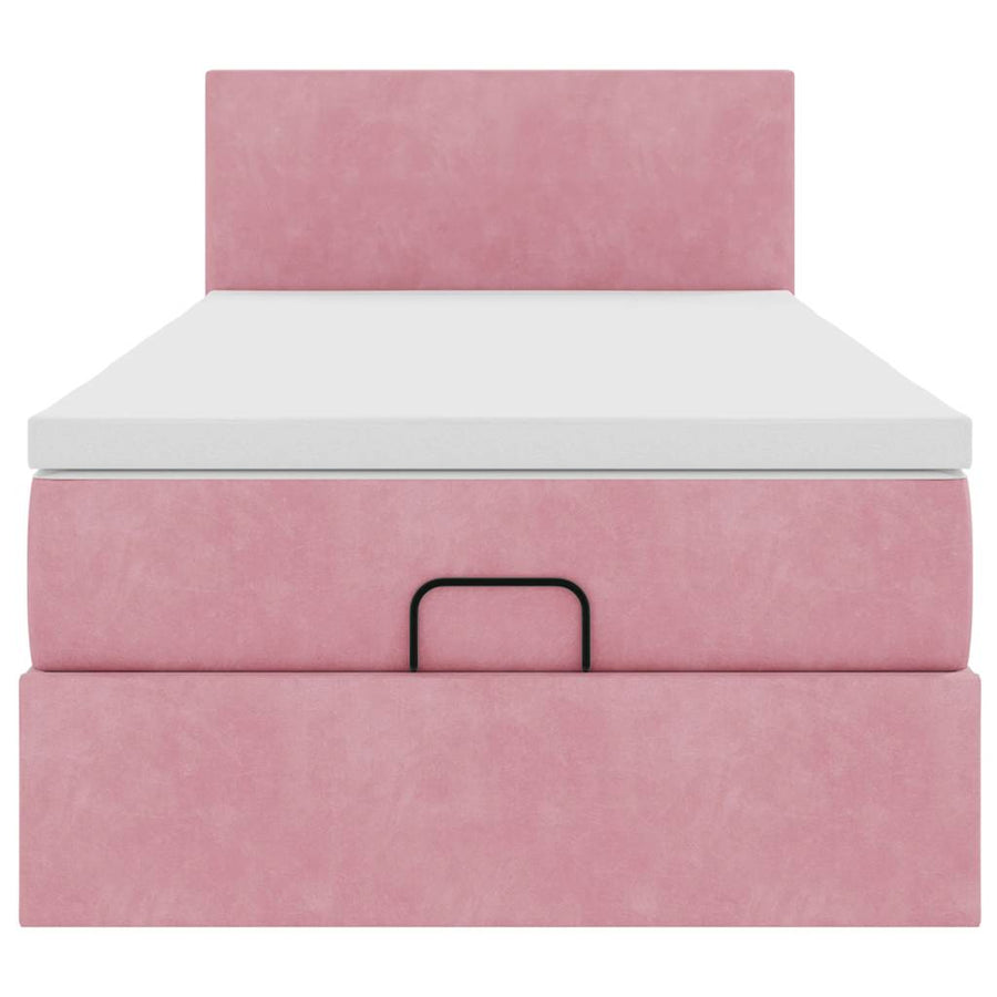 Ottoman bed met matras en LED's 90x200cm fluweel roze