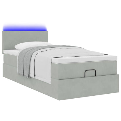 Ottoman bed met matras en LED's 100x200 cm fluweel lichtgrijs