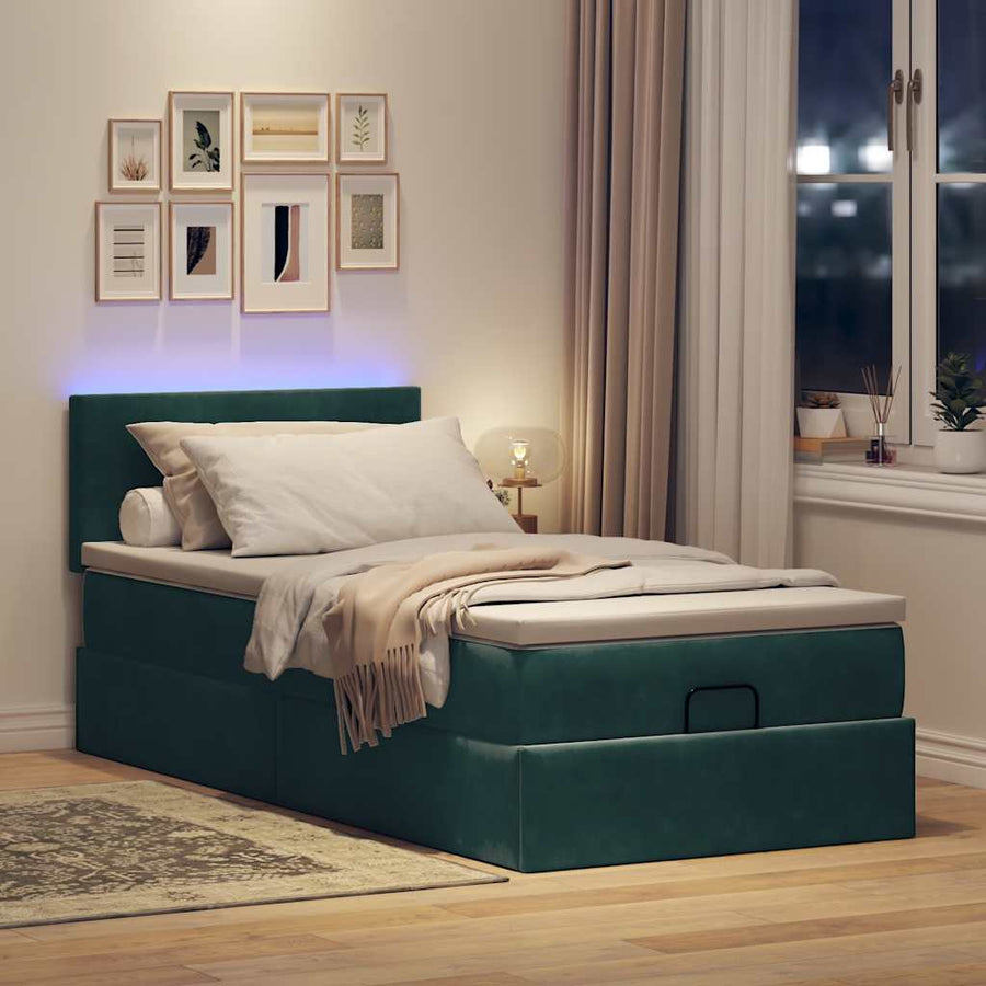 Ottoman bed met matras en LED's 100x200 cm fluweel donkergroen