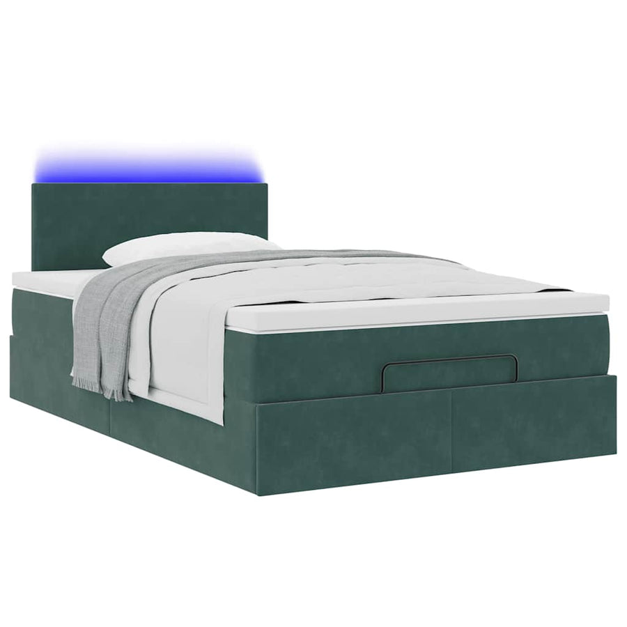 Ottoman bed met matras en LED's 120x190 cm fluweel donkergroen