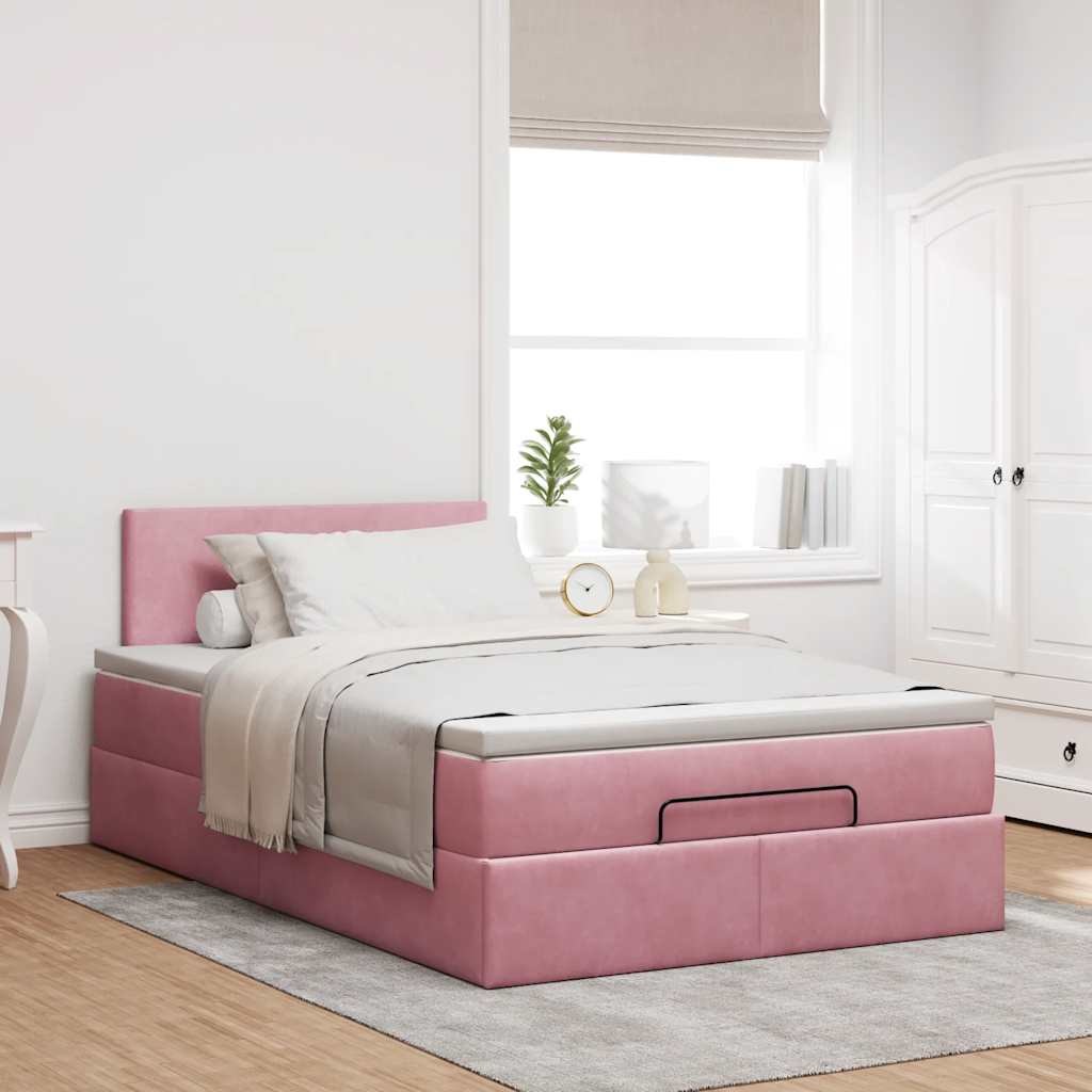 Ottoman bed met matras en LED's 120x190 cm fluweel roze