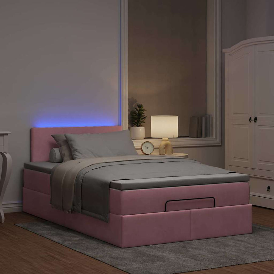 Ottoman bed met matras en LED's 120x190 cm fluweel roze