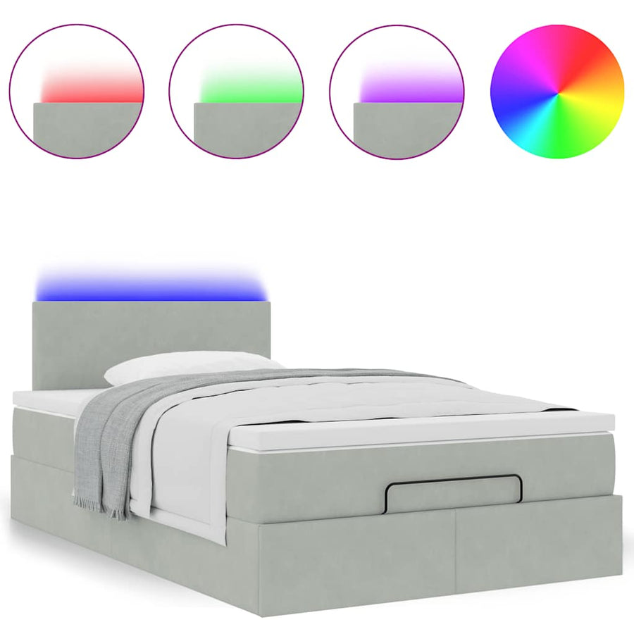 Ottoman bed met matras en LED's 120x200 cm fluweel lichtgrijs