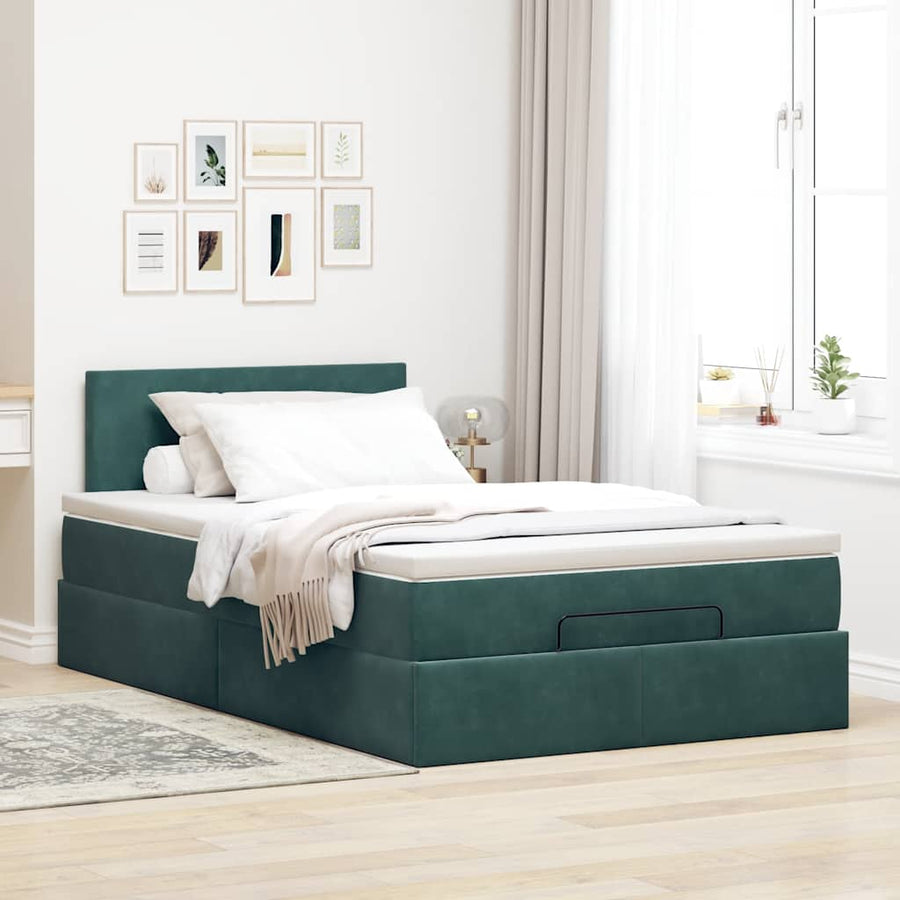 Ottoman bed met matras en LED's 120x200cm fluweel donkergroen