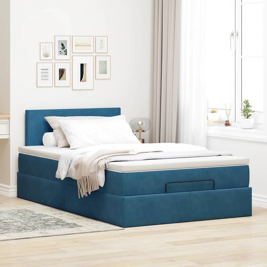 Ottoman bed met matras en LED's 120x200cm fluweel donkerblauw